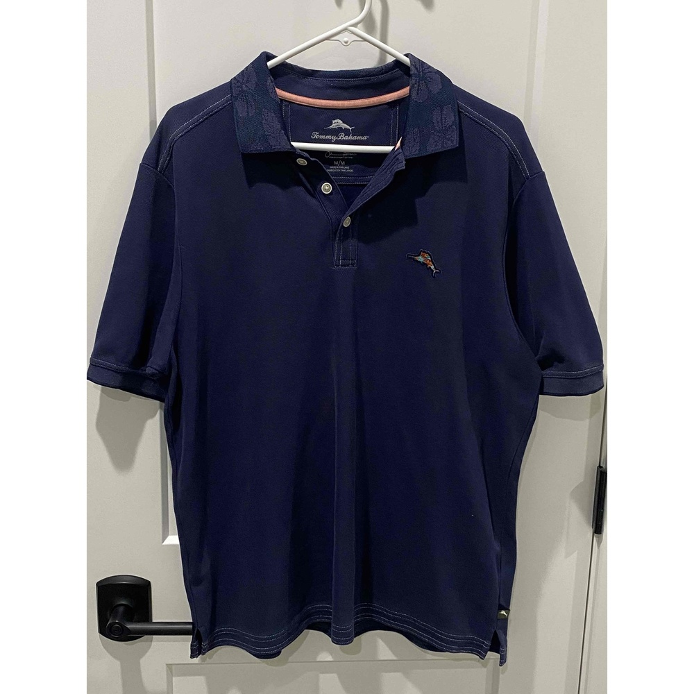 Tommy Bahama Men's Blue Short Sleeve Collared Polo Button-Up Logo‎ Medium